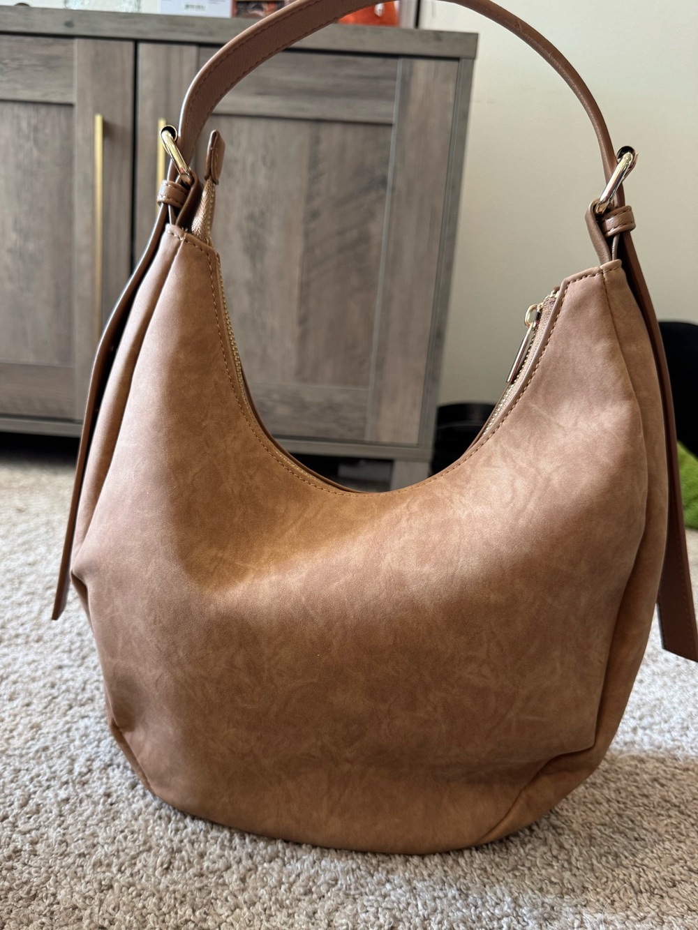 Everyday Tan Hobo Bag with Curved Silhouette
